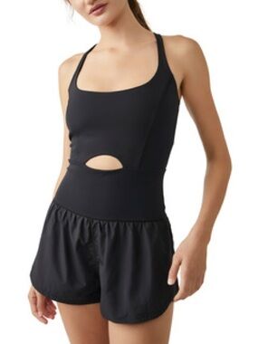 Free People FP Movement Righteous Runsie Romper Large Black NWT